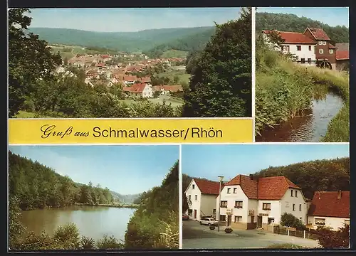 AK Schmalwasser /Rhön, Gasthaus, Flusspartien mit Mühle, Gesamtansicht
