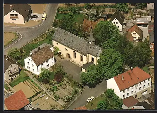 AK Oberleinach, Pfarrkirche St. Laurentius mit Pfarrhaus und alter Schule