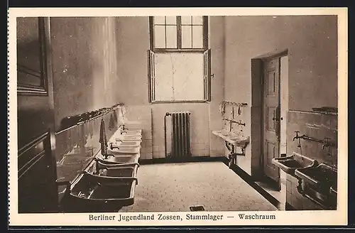 AK Zossen, Waschraum des Stammlagers des Berliner Jugendlands