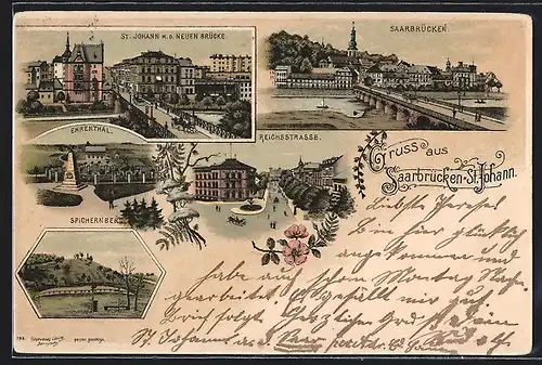 Lithographie Saarbrücken-St. Johann, Blick in die Reichsstrasse, Ehrenthal, Spichernberg