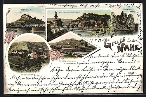 Lithographie Kreuznach a. d. Nahe, Ebernburg, Rheingrafenstein, Münster am Stein