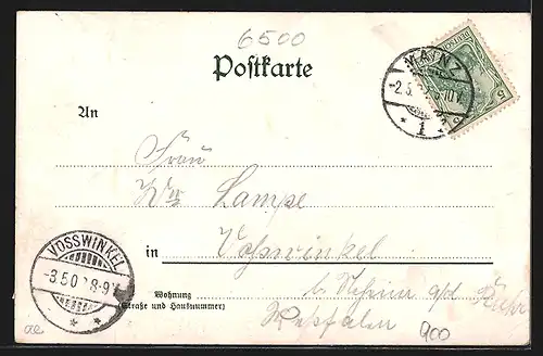 Lithographie Mainz, Flussdampfer vor Stadtpanorama