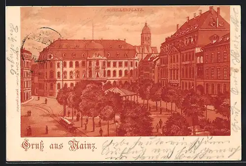 Lithographie Mainz, Partie am Schillerplatz