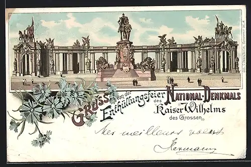 Lithographie Berlin, Enthüllungsfeier des National-Denkmals Kaiser Wilhelms des Grossen