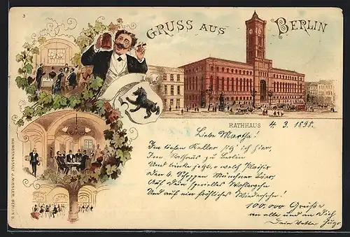 Lithographie Berlin, Königstrasse mit Rathaus