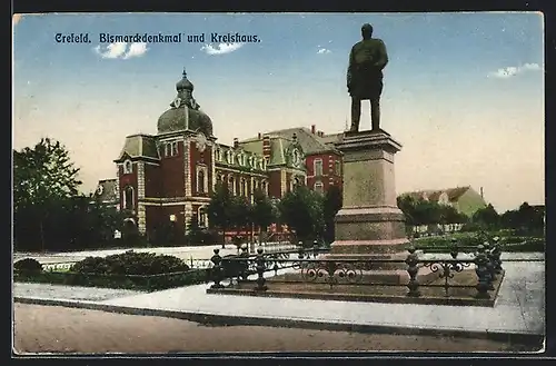 AK Crefeld, Bismarckdenkmal und Kreishaus
