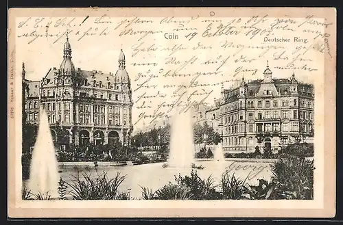AK Köln-Neustadt, Teich mit Springbrunnen am Deutschen Ring