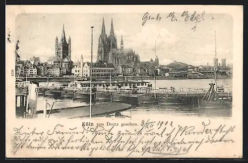 AK Köln, Dom von Deutz aus gesehen