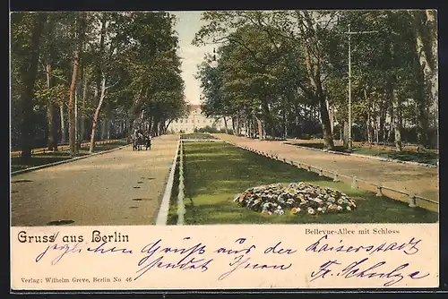 AK Berlin-Tiergarten, Bellevue-Allee mit Schloss