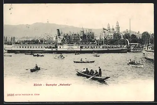 AK Zürich, Dampfer Helvetia mit Stadtblick