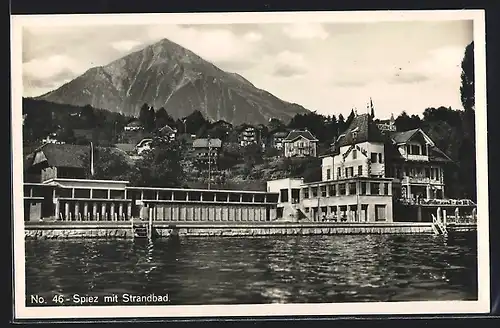 AK Spiez, Strandbad mit Umgebung