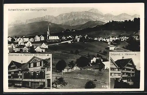 AK Schwellbrunn, Gasthaus und Pension Harmonie, Dépendance zur Harmonie, Ortsansicht