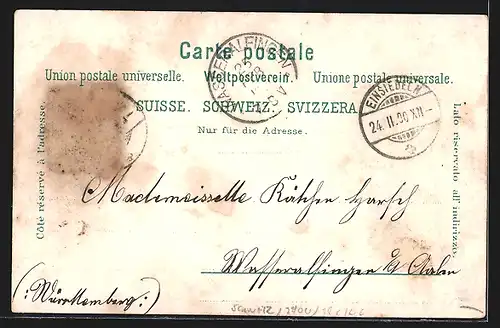 Lithographie Einsiedeln, Mutter Gottes-Brunnen, Kloster, Gesamtansicht