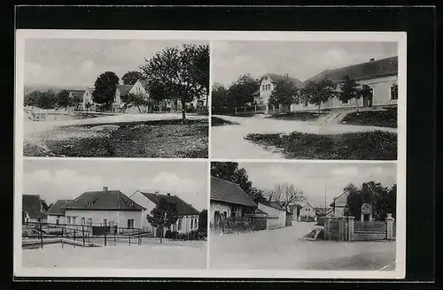 AK Hostín, Impressionen des Ortes, Strassenpartie und Wohnhäuser