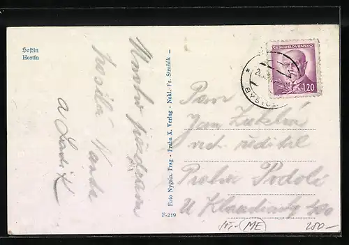 AK Hostín, Strassenpartie und Wohnhäuser