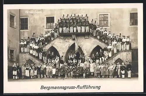 AK Freiberg / Sa., Bergmannsgruss-Aufführung, Herderhaus, Bürgersingverein Liedertafel, Bergbau
