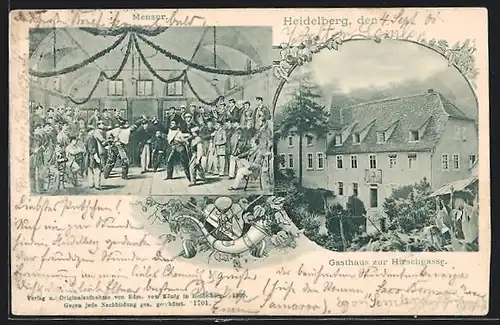 AK Heidelberg, Gasthaus zur Hirschgasse, Studenten bei der Mensur