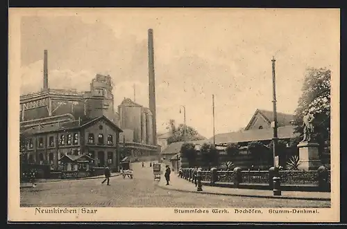AK Neunkirchen / Saar, Stumm`sches Werk, Hochöfen und Stumm-Denkmal