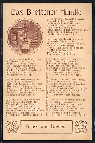 AK Bretten / Baden, Brettener Hundle, Gedicht