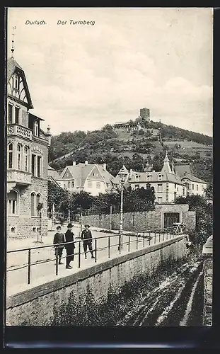 AK Durlach, Ortspartie mit Blick zum Turmberg