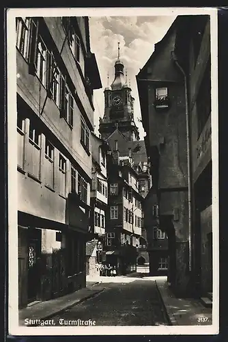 AK Stuttgart, Turmstrasse mit Geschäften