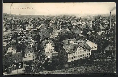 AK Flawil, Blick über die Dächer der Ortschaft