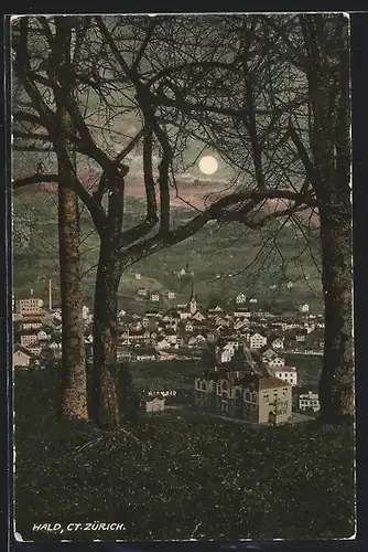 AK Wald / ZH, Panoramablick auf den Ort bei Mondschein