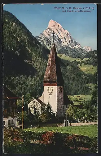 AK Saanen, Kirche mit Blick auf Rüblihorn-Gessenay