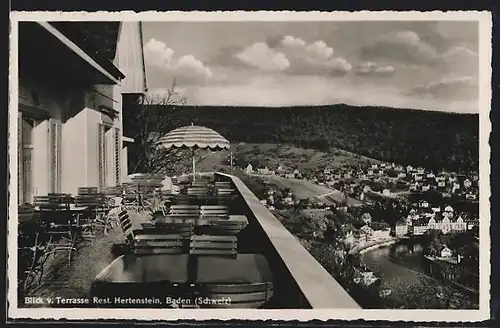 AK Baden, Blick v. Terrassen-Restaurant Hertenstein auf den Ort