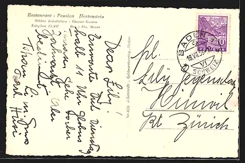 AK Baden, Blick v. Terrassen-Restaurant Hertenstein auf den Ort