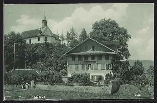 AK Flüeli, Gasthaus Flüeli und Kirche