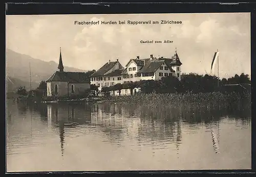 AK Hurden, Gasthof zum Adler am Ufer des Zurichsee