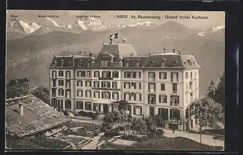 AK St. Beatenberg, Grand Hotel Kurhaus mit Gebirgswand