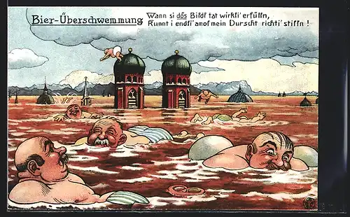 AK Bier-Überschwemmung, Münchner Humor