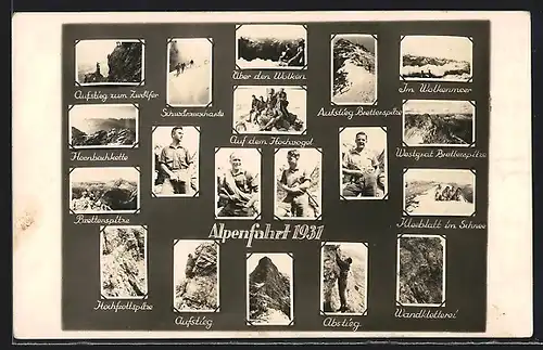AK Alpenfahrt 1931, Bergsteiger, Aufstieg Bretterspitze, Im Wolkenmeer und Wandkletterei