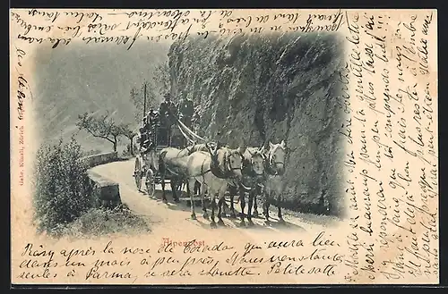 AK Alpenpost, Postkutsche fährt durch die Alpen