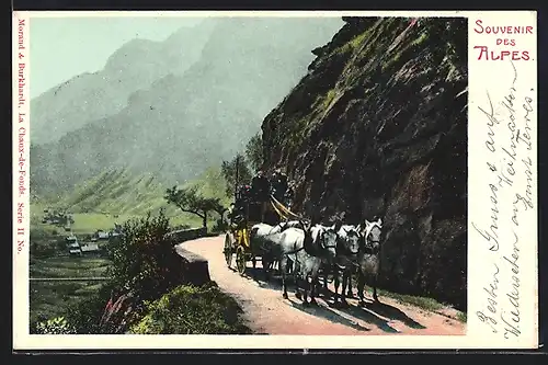 AK Postkutsche in den Alpen