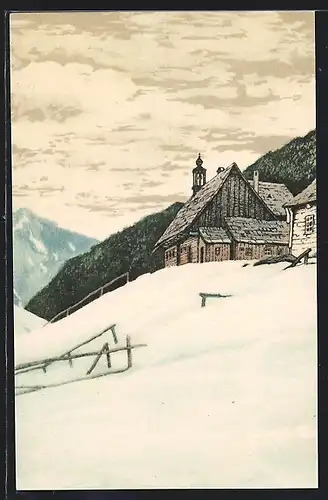 Künstler-AK Friedrich Iwan: Glockenhaus im Lurtzgrund, verschneite Landschaft