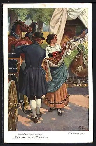 Künstler-AK F. Elssner: Goethe, Hermann u. Dorothea