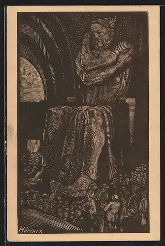 Künstler-AK Bruno Heroux: Leipzig, Völkerschlachtdenkmal, Die Tapferkeit, Figur im Rumesmale