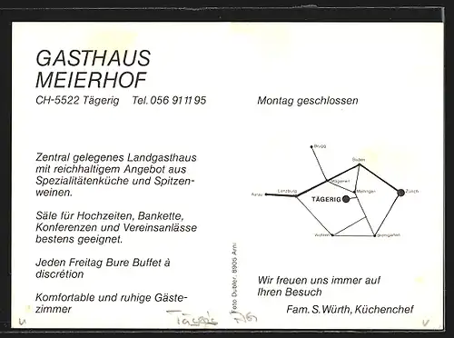 AK Tägerig, Gasthaus Meierhof Fam. S. Würth, mit Innenansichten