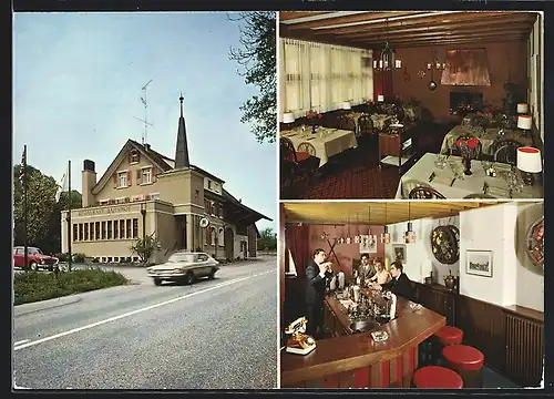 AK Rümikon /Rh., Hotel Da Adriano mit Strasse und Innenansichten
