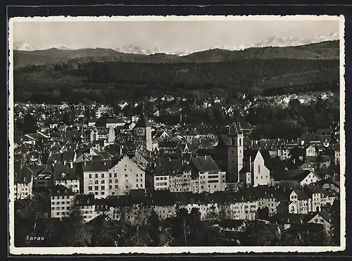 AK Aarau, Ortsansicht mit Bergpanorama aus der Vogelschau