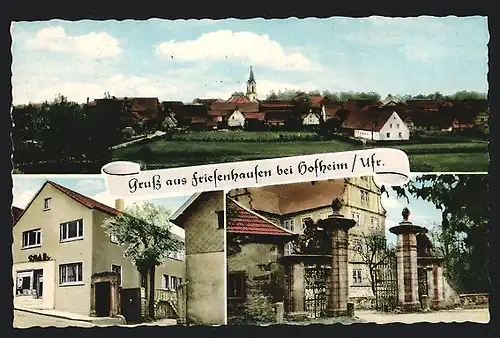 AK Friesenhausen / Ufr., Spar-Handlung, Schloss und Ortspanorama