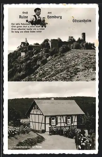 AK Gössenheim / Ufr., Weinschenke a. d. Ruine Homburg, Bes. Franz Gmelch
