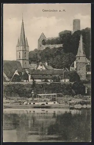 AK Gemünden /Main, Teilansicht mit Scherenburg