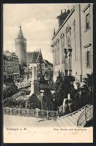 AK Kitzingen a. M., Prot. Kirche und Marktturm