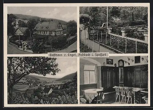 AK Hobbach, Gasthaus zum Engel, Ortsansicht