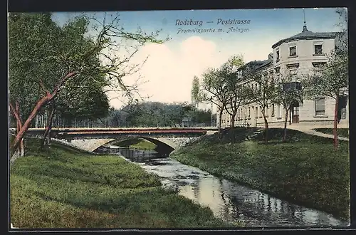 AK Radeburg, Poststrasse, Promnitzpartie mit Anlagen