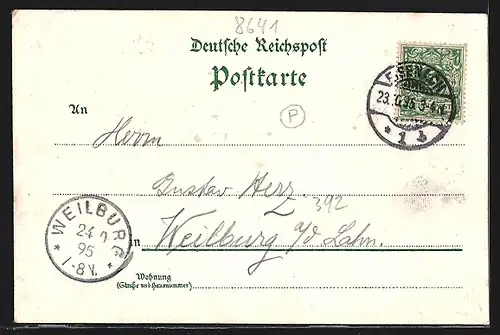 Vorläufer-Lithographie Wilhelmsthal bei Eisenach, 1895, Hotel-Restaurant zum Auerhahn H. Köhler, Schloss